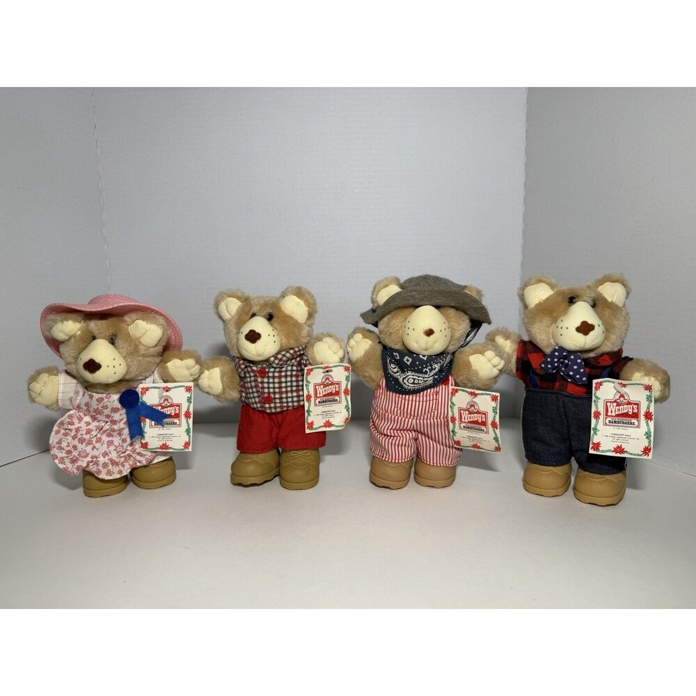 VTG 1986 Wendy's Furskin Bears Set of 4 Complete Collection with Original Tags